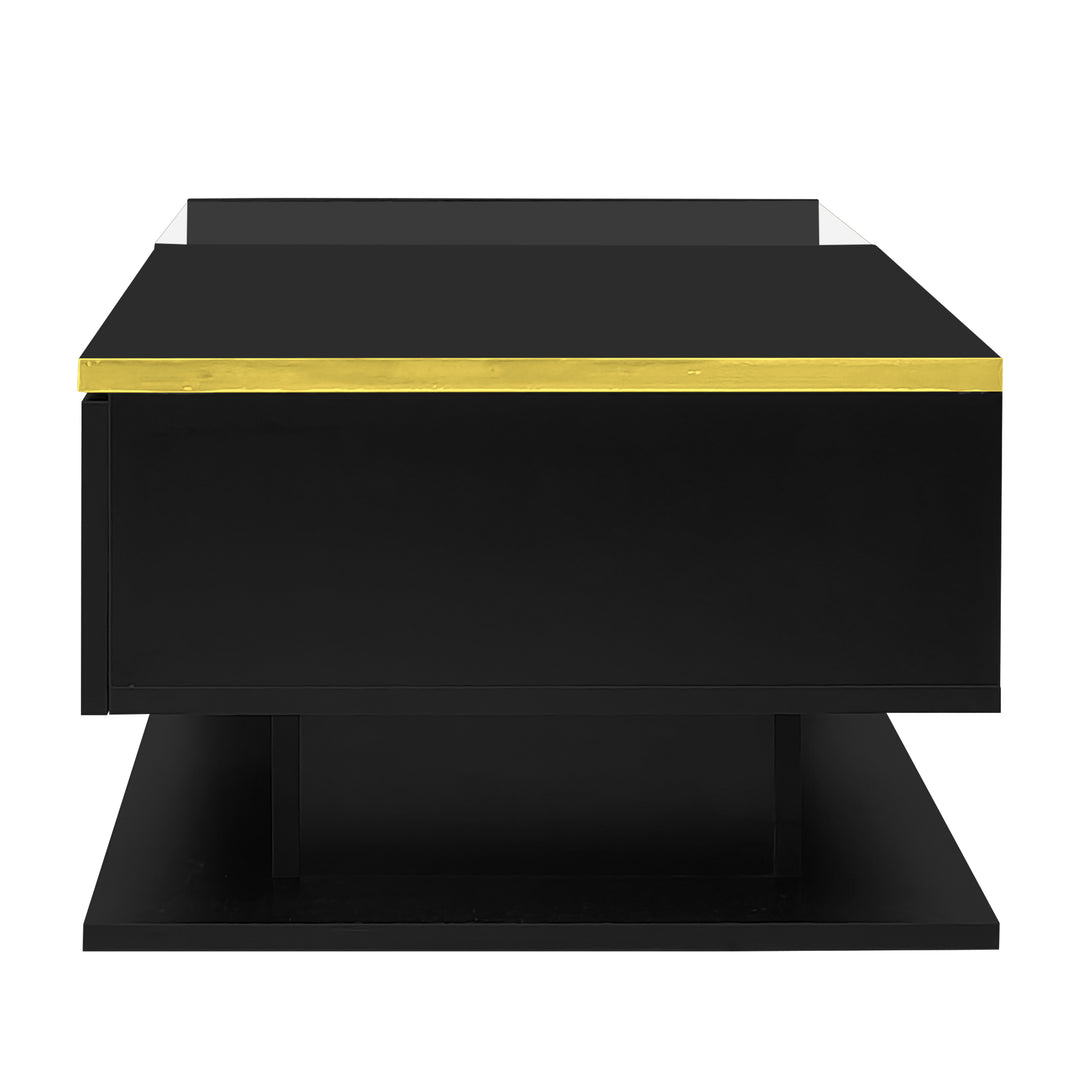 Black high-gloss coffee table with glass &amp; LED lighting NANOTUBE