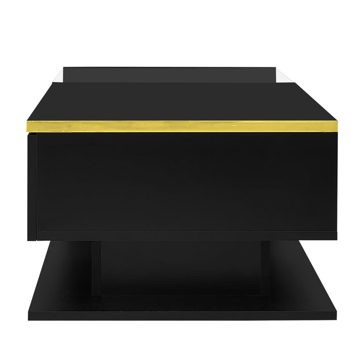 Black high-gloss coffee table with glass &amp; LED lighting NANOTUBE