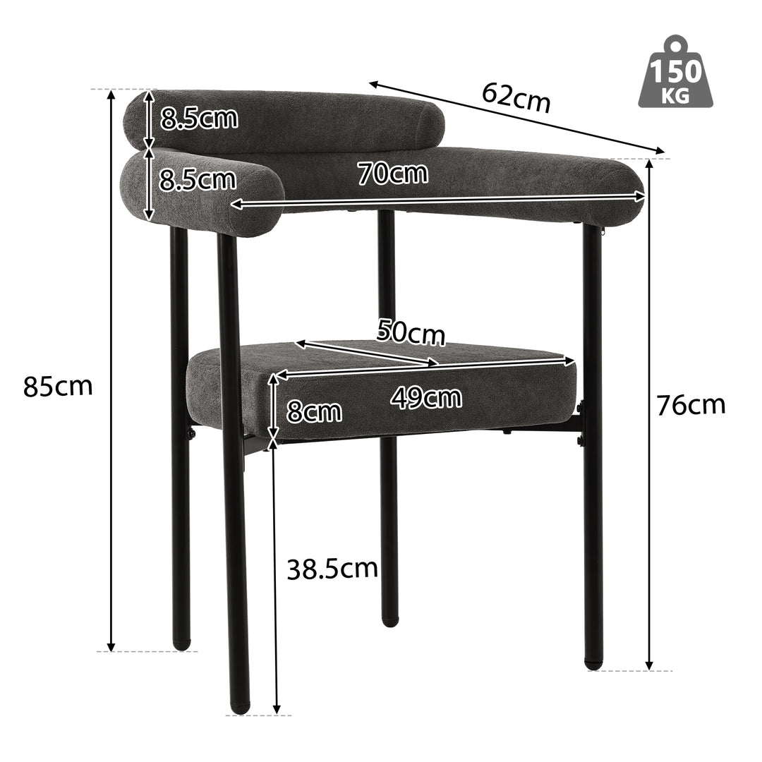 Set of 2 modern gray fabric armchairs black metal frame CLOUDGLADE