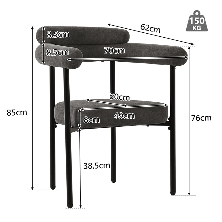 Set of 2 modern gray fabric armchairs black metal frame CLOUDGLADE