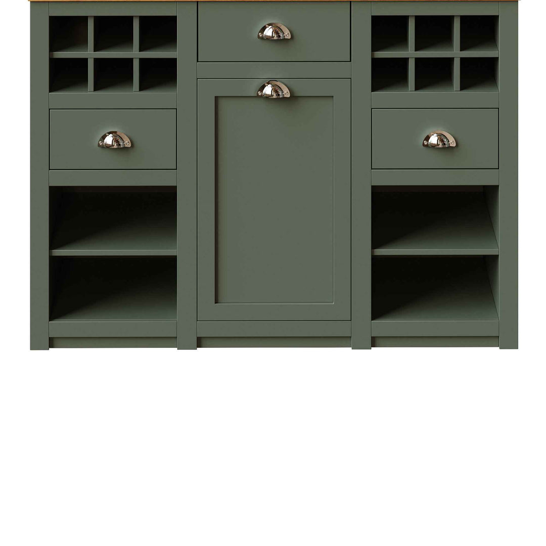 Kitchen hutche green cabinet glass doors LED lighting, wine rack, adjustable shelves
