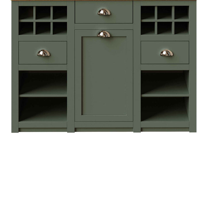 Kitchen hutche green cabinet glass doors LED lighting, wine rack, adjustable shelves