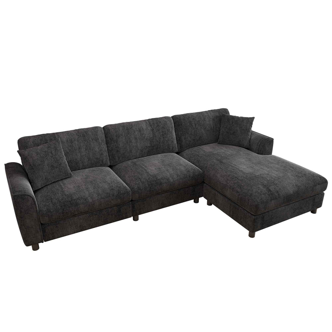 L-shaped 3-seater corner sofa, reversible chaise, chenille dark grey 256cm QUADSOFA