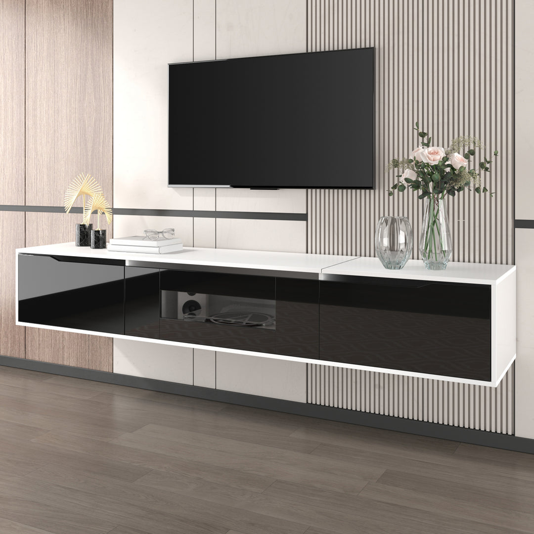 Black high-gloss suspended TV cabinet with LED lights YOLMEARS UK