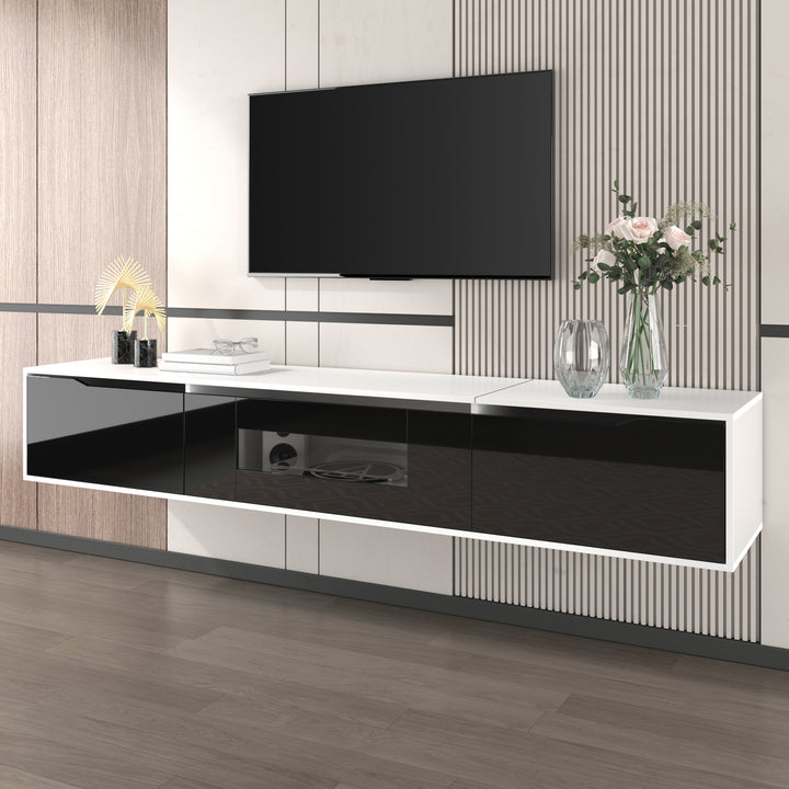 Black high-gloss suspended TV cabinet with LED lights YOLMEARS UK