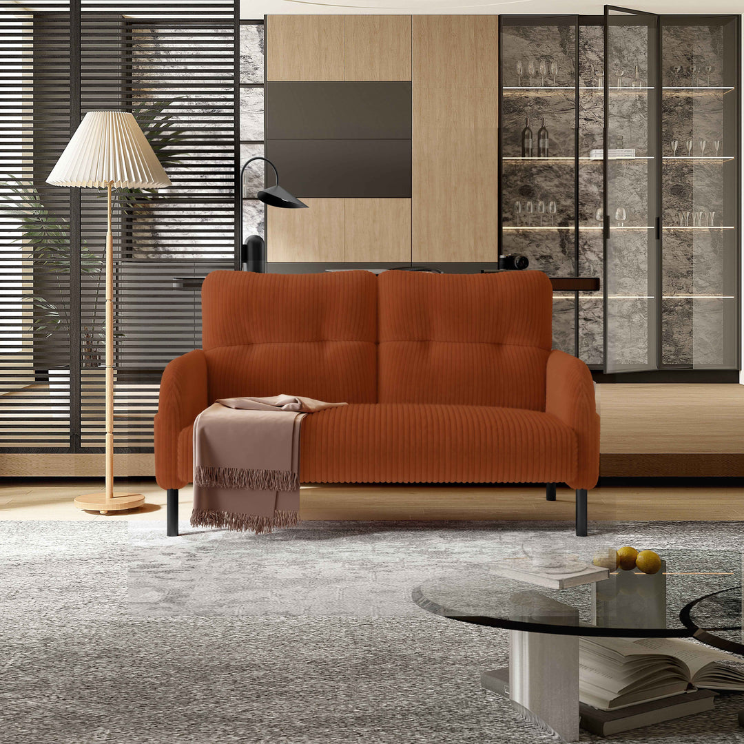 00+Corduroy Loveseat Sofa 2 Seater, Orange, Soft High-Density Foam, Double Side Pockets, Living Room & Bedroom NOVAIST