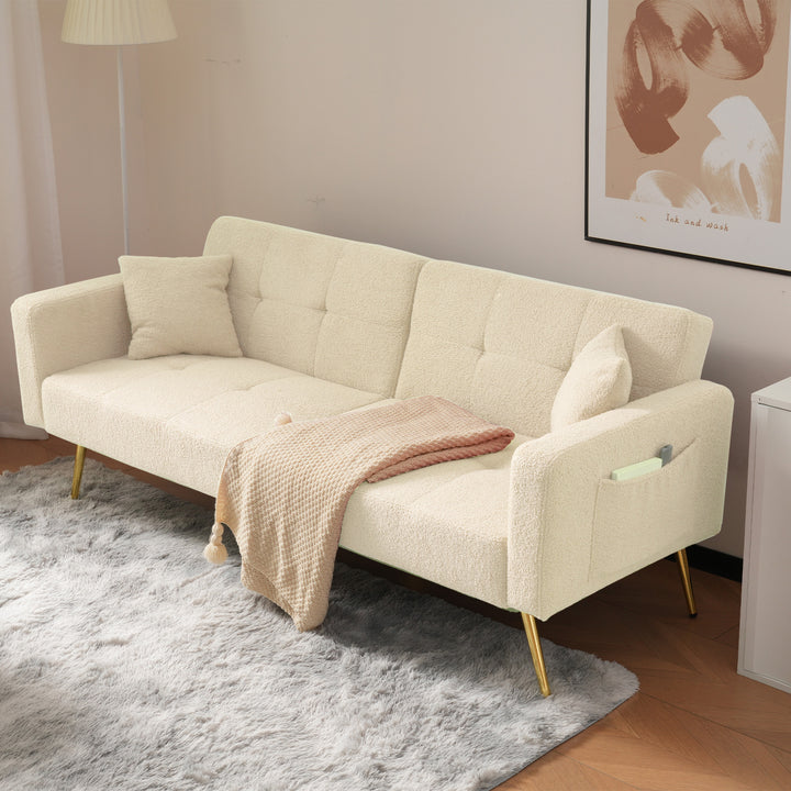 Beige sherpa 3-seater clic-clac sofa bed, adjustable backrest & side pocket ALDEN BEIGE UK