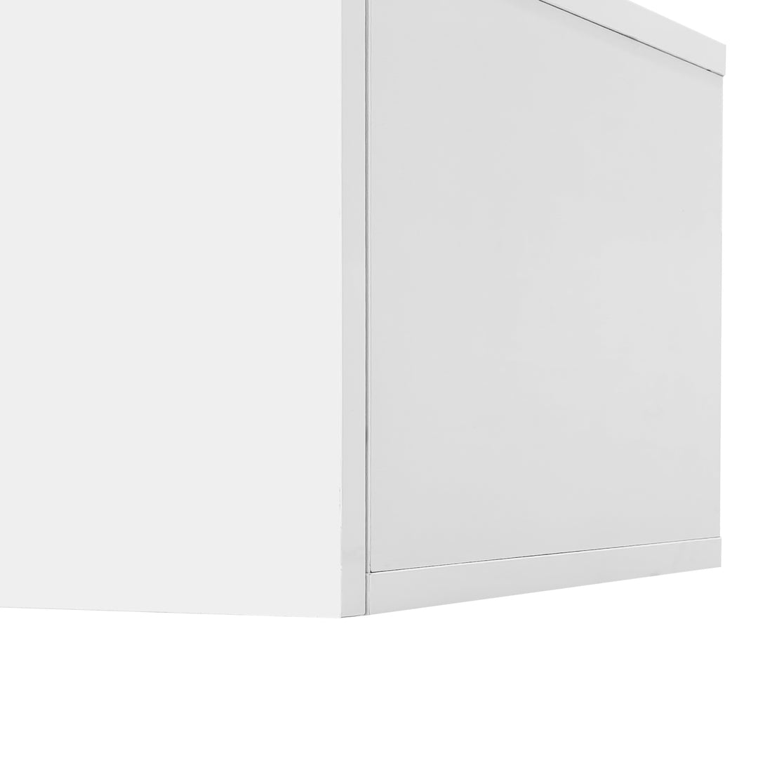 White hihg-gloss TV cabinet storage space, wood look, glass shelves, LED lighting MOLD