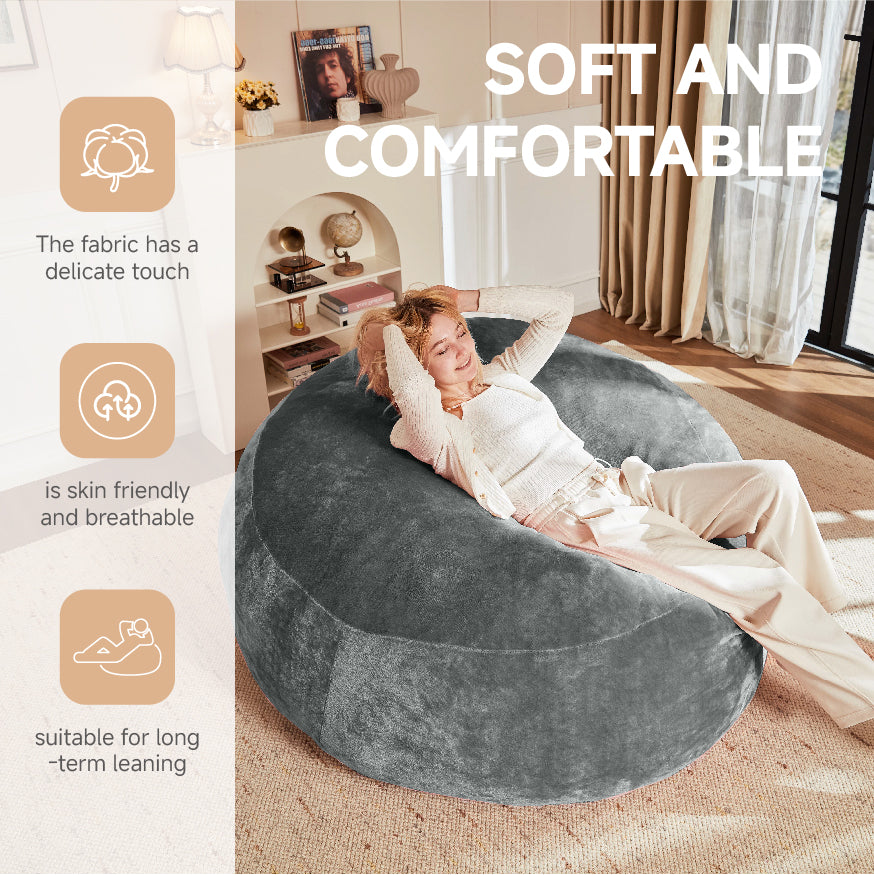 Giant dark grey round bean bag sofa with soft plush cover 150cm MYSTERAR
