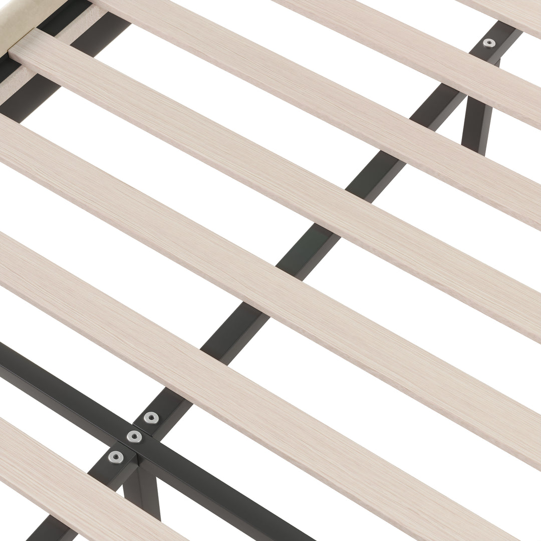 Beige velvet upholstered divan bed frame with LED, headboard height adjustable INDROX BEIGE UK