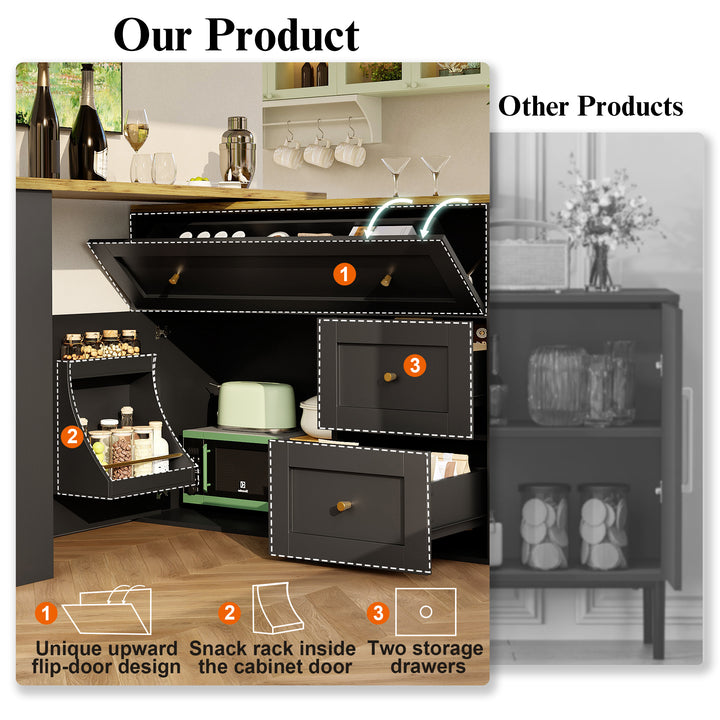 Extendable bar table black with storage kitchen cabinet with snack shelf (138-204×39×105cm) MANGROVEPROP