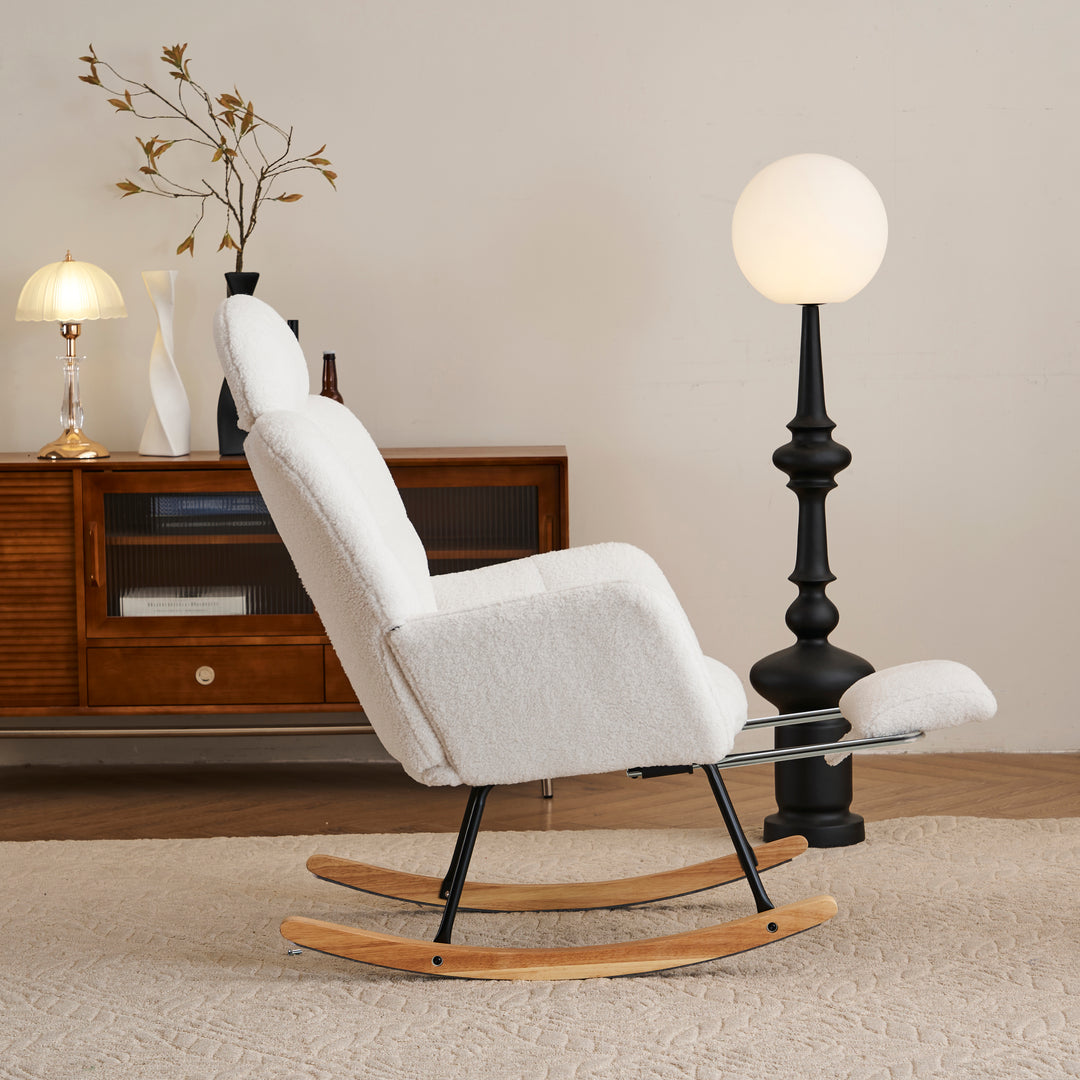 Teddy fabric tufted nursery rocking chair with footrest HABOOBBREATH