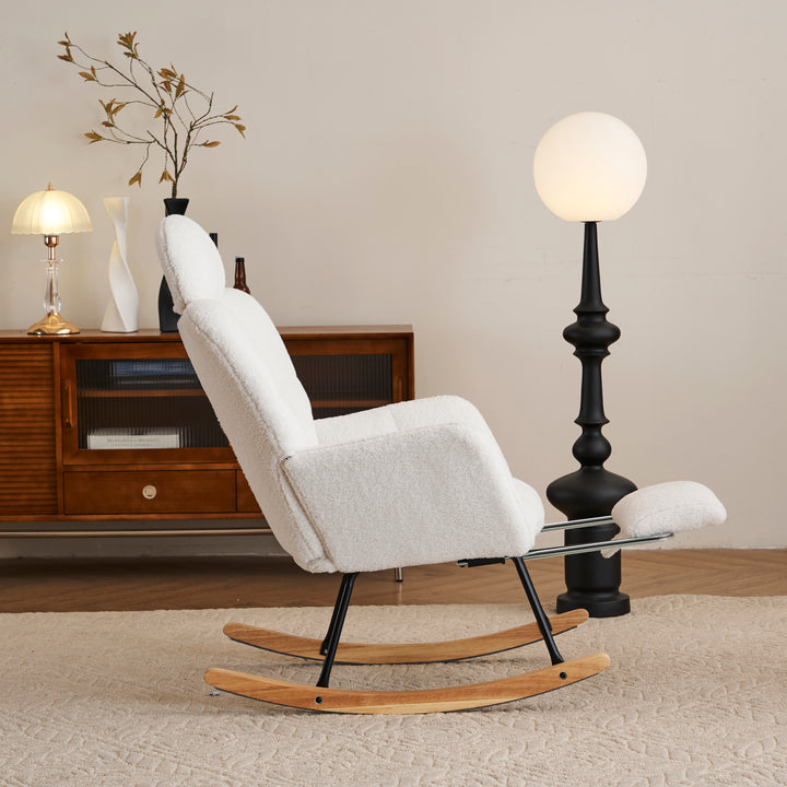 Teddy fabric tufted nursery rocking chair with footrest HABOOBBREATH