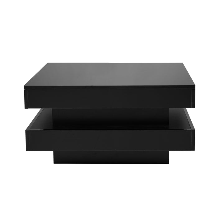 Black high gloss square coffee table with 360° rotating top LED lighting KERATINSCALE