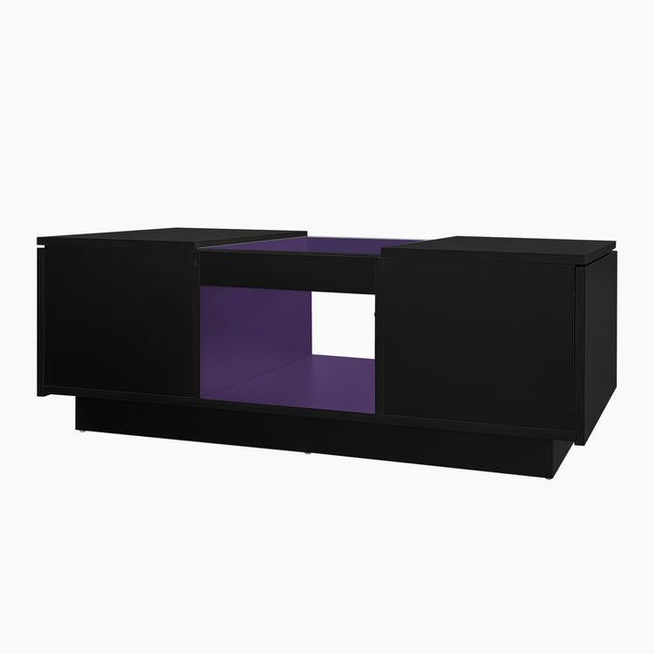 Black glass LED lighting coffee table with storage 100×50×35.5cm ALGORITH