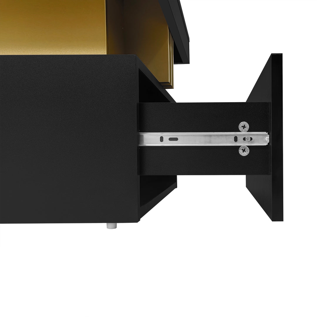 Modern black coffee table with marble-pattern top golden accents LEDGER