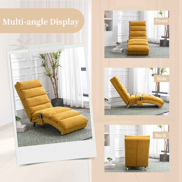 Chaise Lounge Chair Yellow Linen, Modern Recliner for Living Room Bedroom XXXXIV