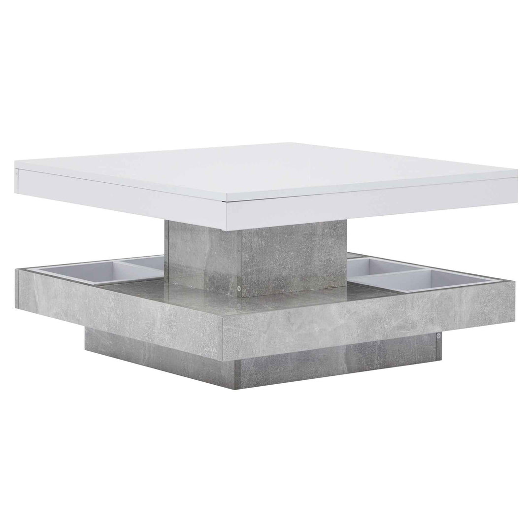Rotating 360° white high-gloss coffee table marble-patterned, double-layer storage FLARENEXUSA