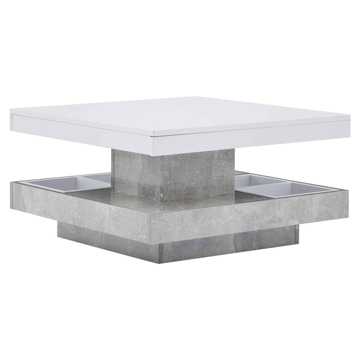 Rotating 360° white high-gloss coffee table marble-patterned, double-layer storage FLARENEXUSA