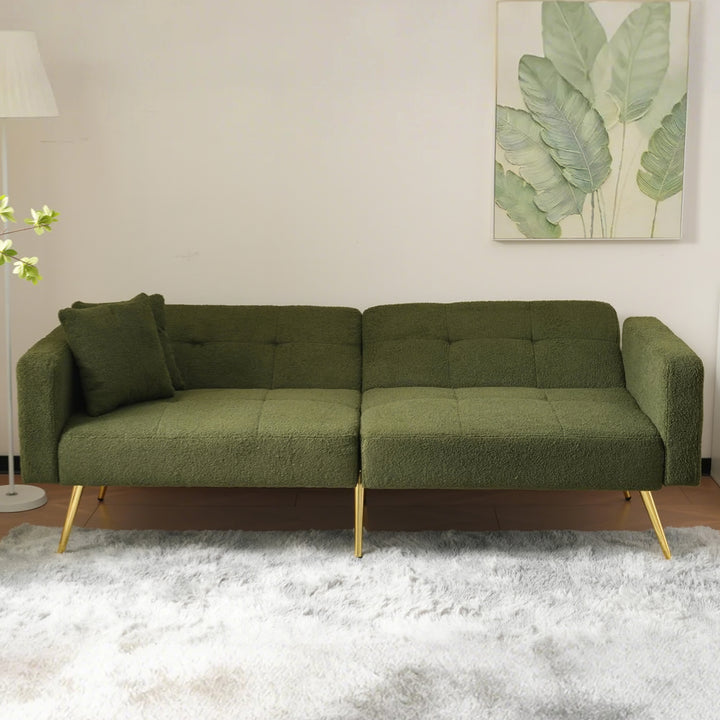 Olive green sherpa 3-seater clic-clac sofa bed, adjustable backrest & side pocket ALDEN GREEN UK