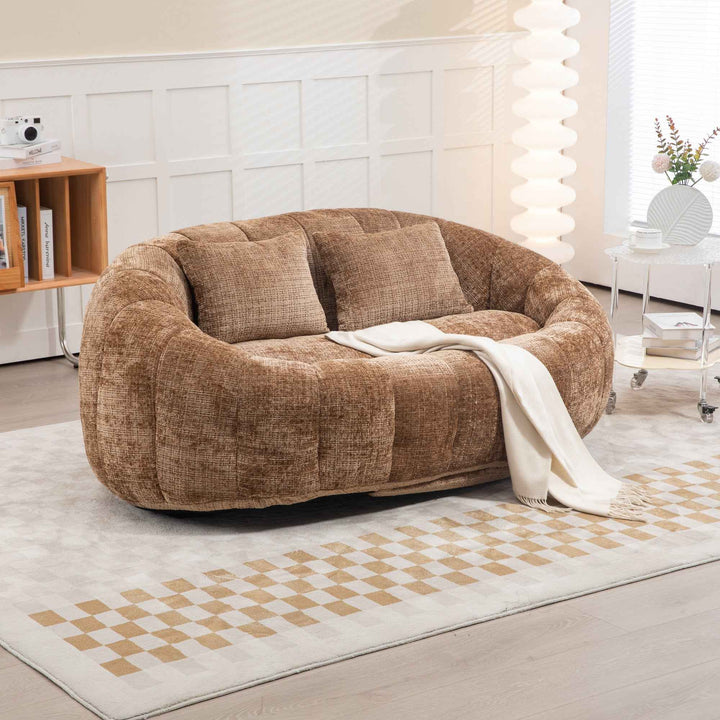 00+缺图 Modern Bean Bag Sofa 2-Seater Chenille Coffee Memory Foam Loveseat with 2 Pillows for Living Room VANITYWICKER