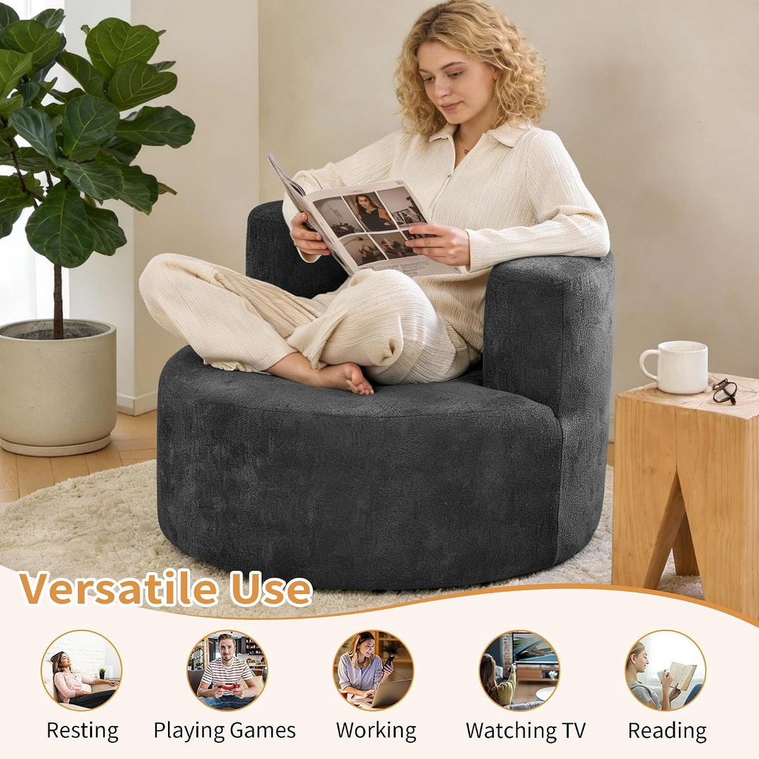 Single Grey Velvet Accent Chair with Curved Back, Compact Lounge Chair ARROWSOFA