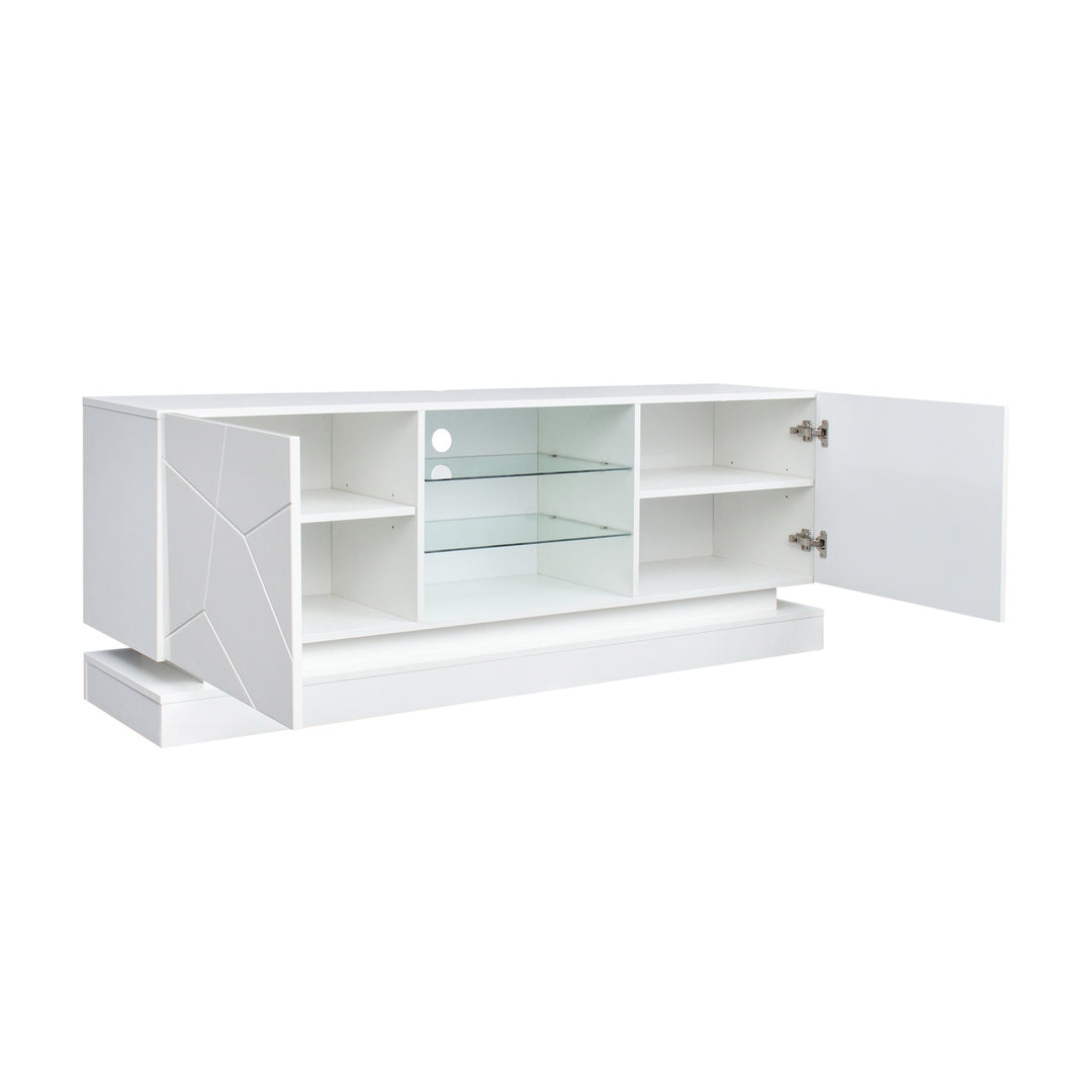 White high gloss modern TV stand with LED lights QUAGMIRE UK