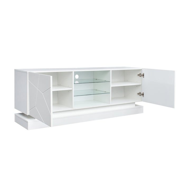 White high gloss modern TV stand with LED lights QUAGMIRE UK