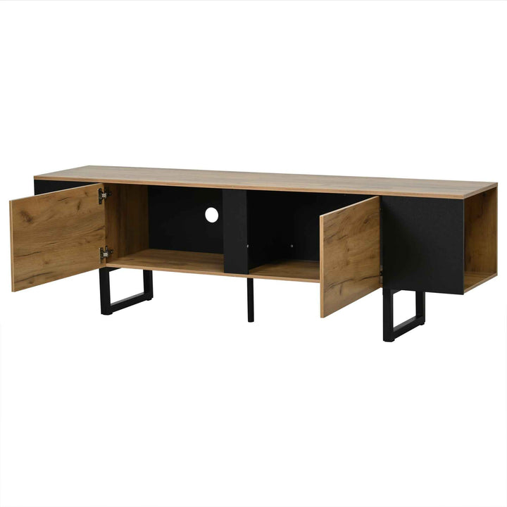 Natural wood & black TV stand up to 2 doors & 2 side cabinets INFINITEMERI
