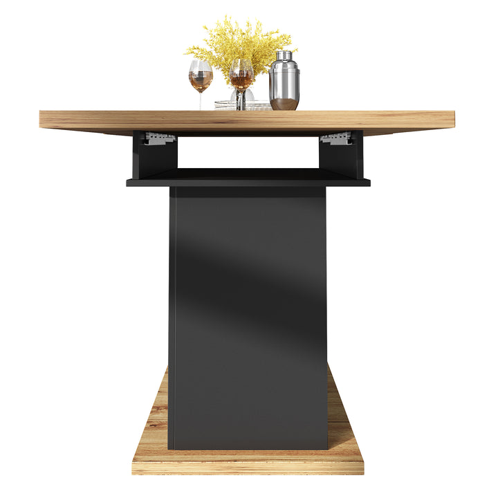 Extendable wooden dining table (110-140×80 cm) black shlef and 2 drawers SUNSPOT