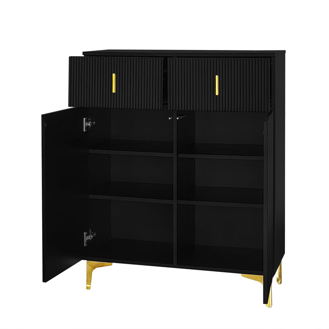 Black shoe cabinet with textured design and golden legs CEDARGLADE UK