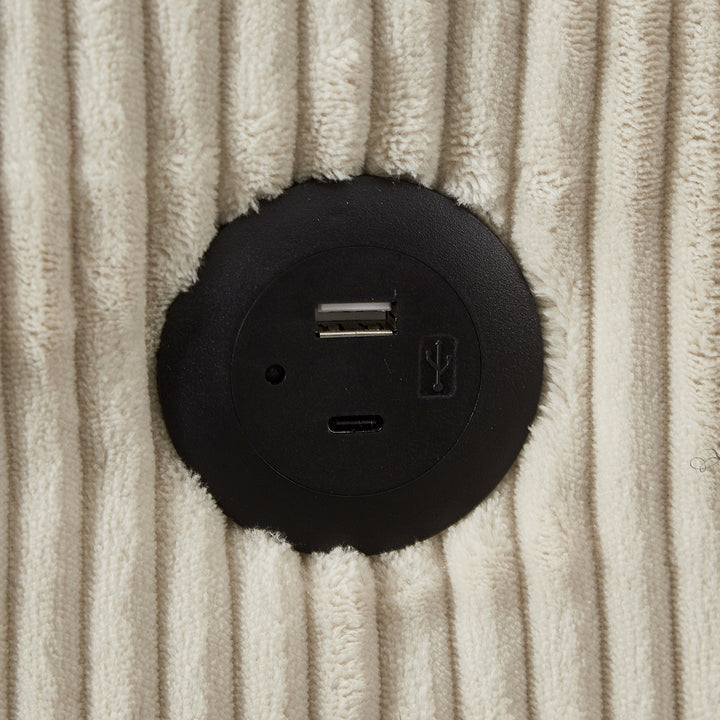 Beige corduroy 3-seater sofa bed trundle bed with storage and USB ports SPELEOTHEM UK