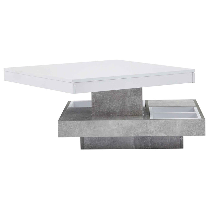 Rotating 360° white high-gloss coffee table marble-patterned, double-layer storage FLARENEXUSA