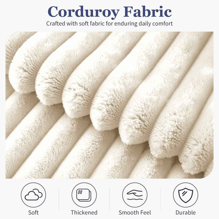 2-Seater Corduroy Lazy Sofa with Ottoman, Oversized Striped Floor Couch, No Assembly, Ergonomic, White, for Bedroom, Living Room, Small Apartment