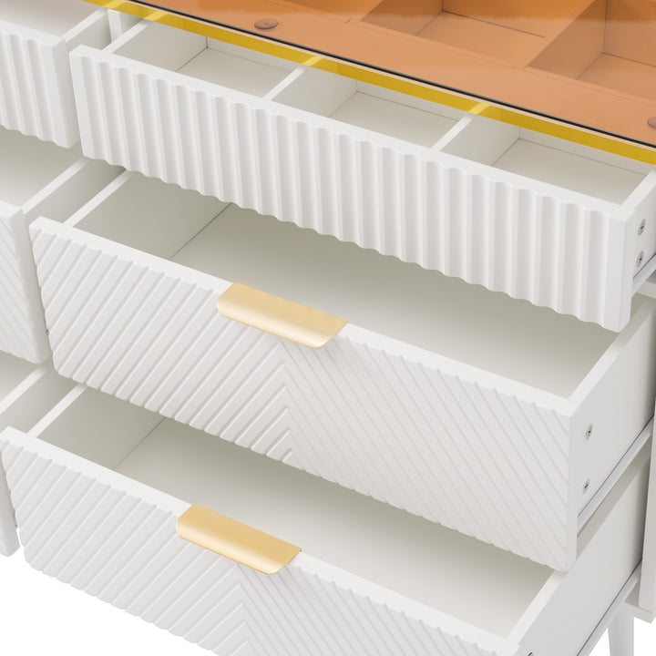 White sideboard dresser with 6 drawers and colored glass golden handles VIGZUN UK