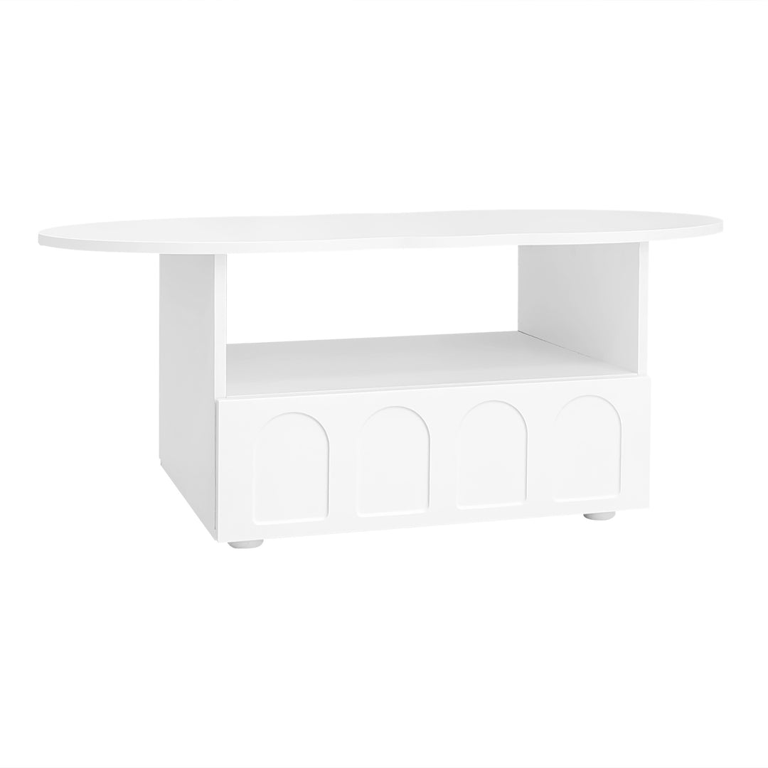 Modern oval white coffee table with push-to-open drawer CLOUDCREST