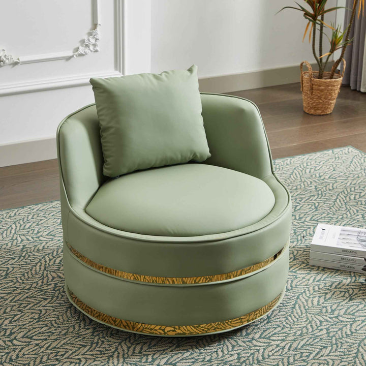 00+缺图 360°  Swivel Barrel Chair Green PU Leather 78 cm Accent Chair for Living Room TRUNKGLASS