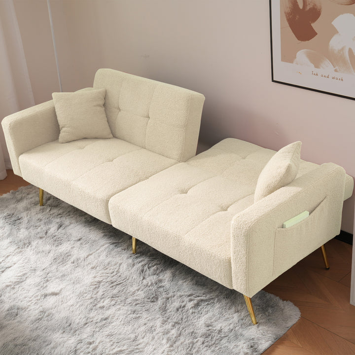 Beige sherpa 3-seater clic-clac sofa bed, adjustable backrest & side pocket ALDEN BEIGE UK