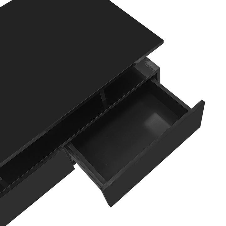 Black high-gloss coffee table 2 drawers with LED lighting ATOMSWALE