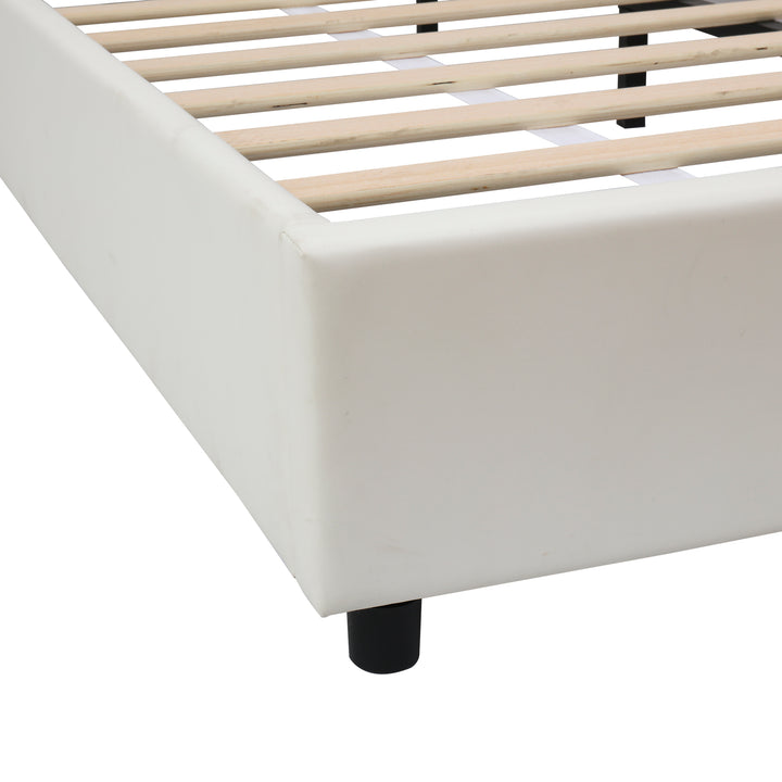 Beige upholstered divan double bed with side lamps and charging port 135x190cm UNITOS