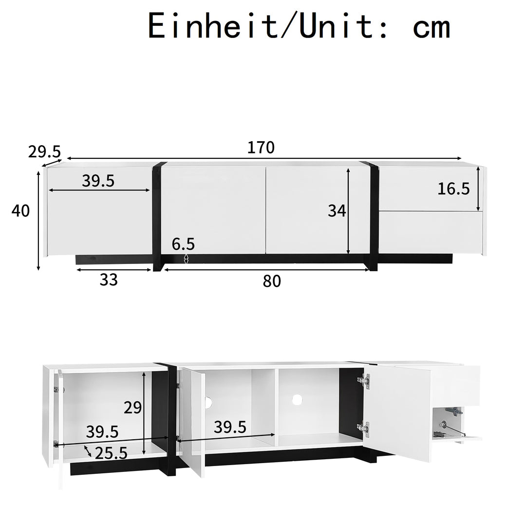 High gloss black &amp; white TV cabinet with LED and versatile storage BLADE