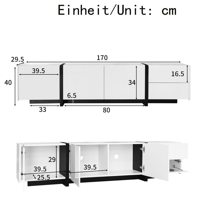 High gloss black &amp; white TV cabinet with LED and versatile storage BLADE