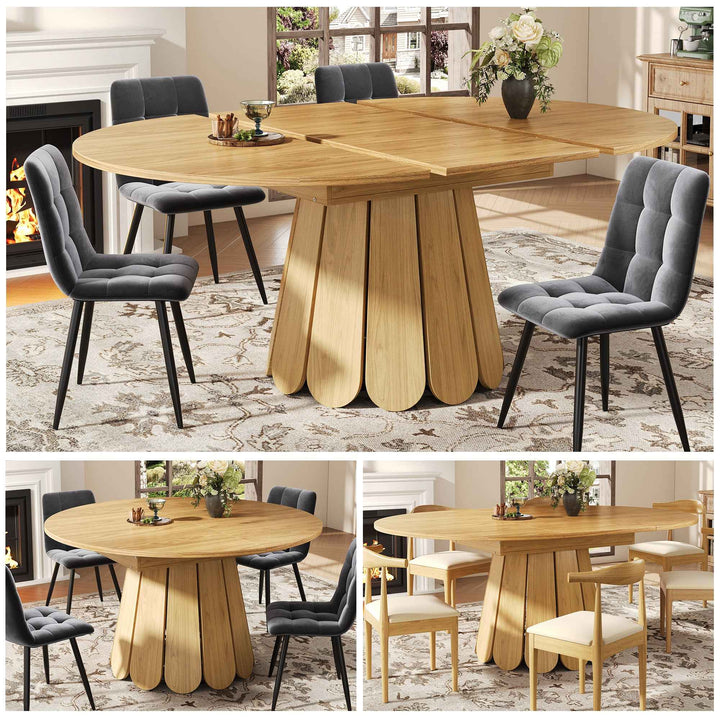 Extendable natural wooden look dining table round to oval 118–158cm INFINITEINFI