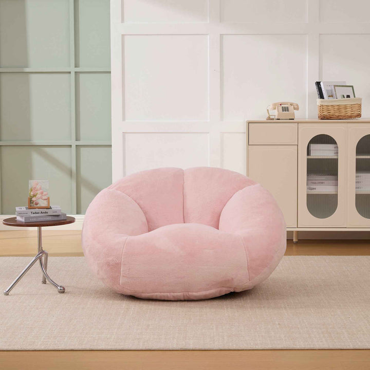 Lazy chair shell shaped sofa pink faux fur, memory foam bean bag chair removable cover