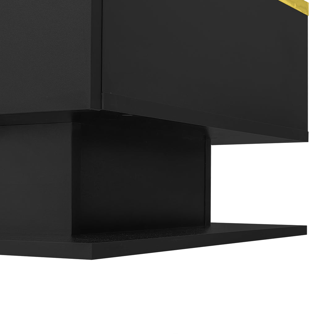 Black high-gloss coffee table with glass &amp; LED lighting NANOTUBE