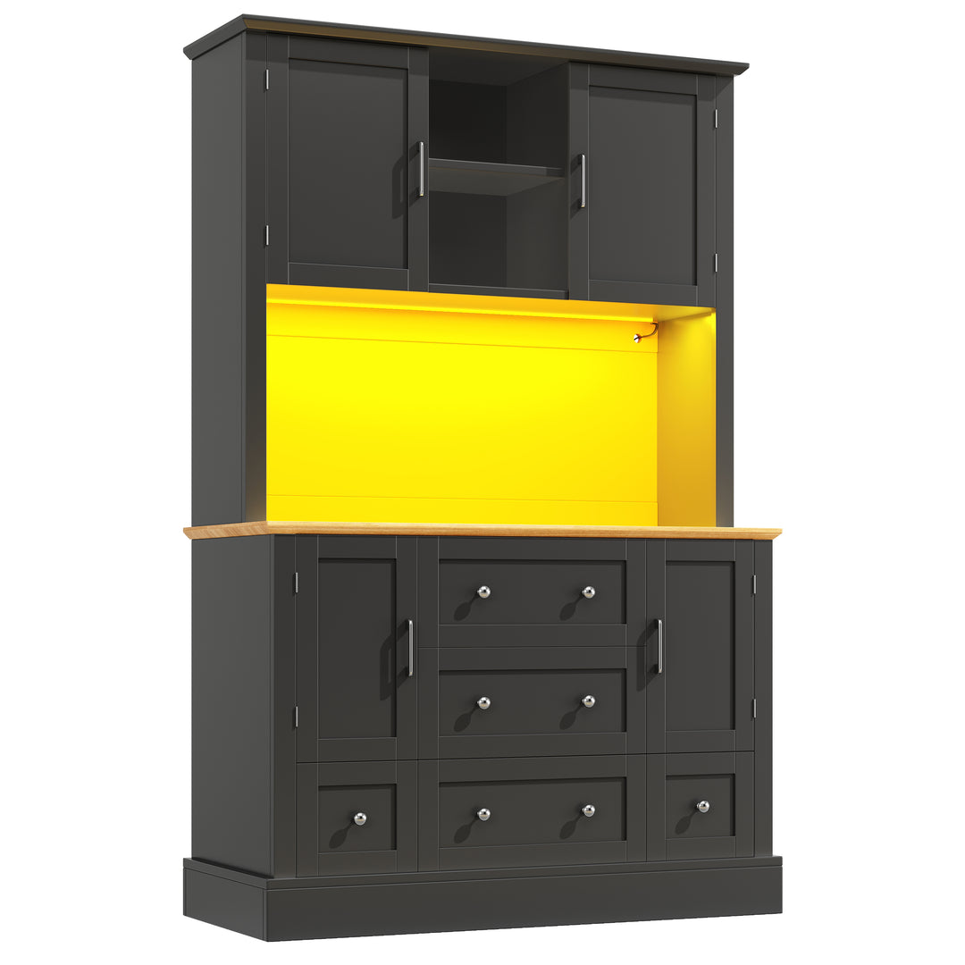Black kitchen cabinet hutch with music-sync LED lighting HALITECUBE