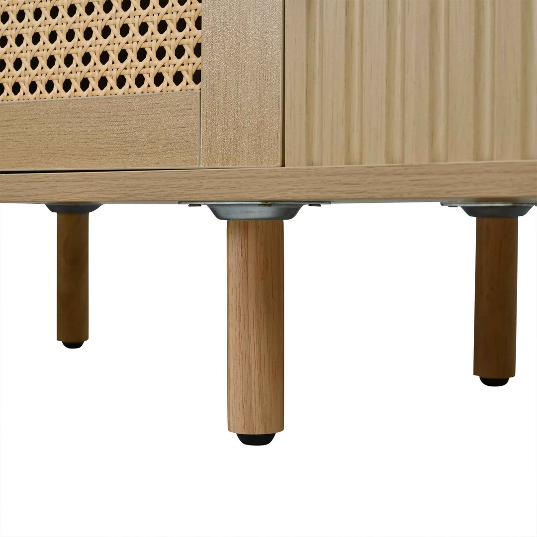 TV stand light wood 1 rattan drawer & 2 sliding doors, rounded corners 180cm