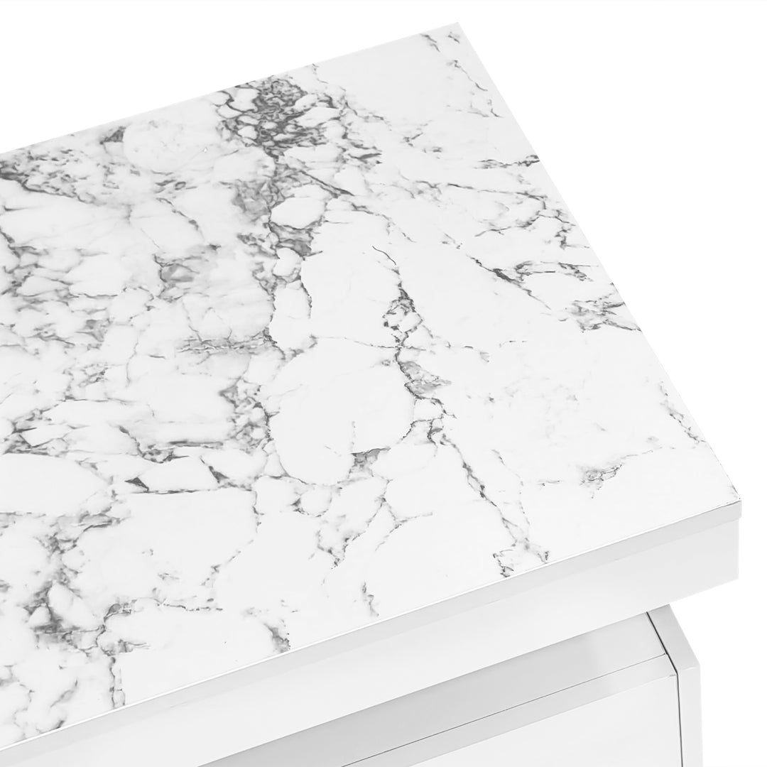 White marble look coffee table with gold accents and 2 drawers CREPUSCRAY