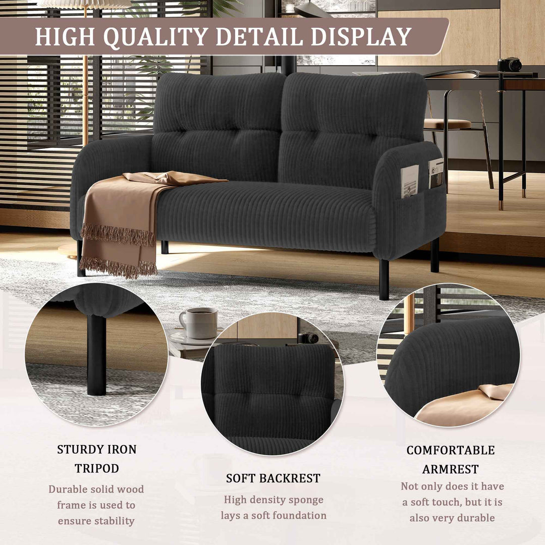 00+Loveseat Sofa Corduroy Fabric Grey 2 Seater, High Rebound Spring, for Living Room & Bedroom NOVAUM