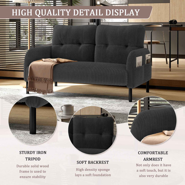 00+Loveseat Sofa Corduroy Fabric Grey 2 Seater, High Rebound Spring, for Living Room & Bedroom NOVAUM